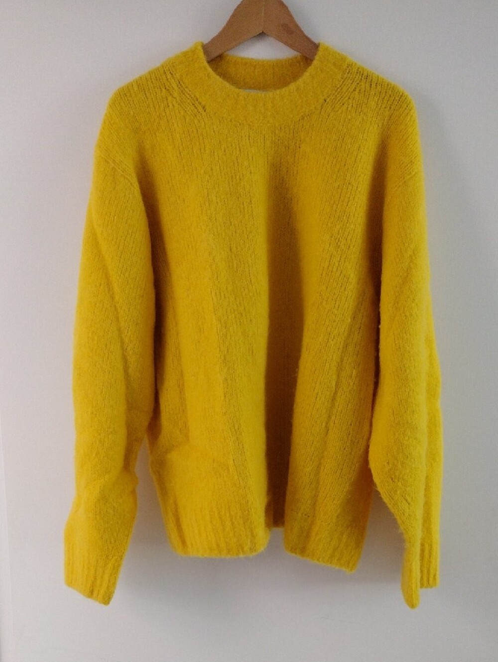 COS Yellow Mohair Crew-Neck Jumper Merino Wool Blend Puffy Soft Knit Size L